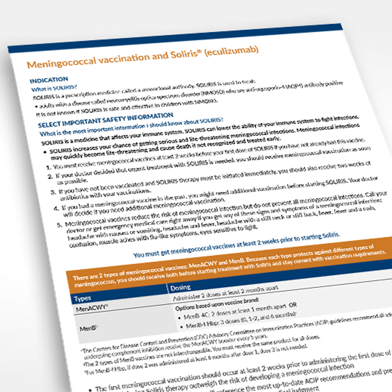Downloads Resources Soliris eculizumab  - Eculizumab Vaccination Schedule