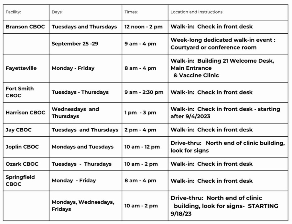 Flu Vaccine Schedule For All Locations VA Fayetteville Arkansas  - Flu Vaccine Schedule