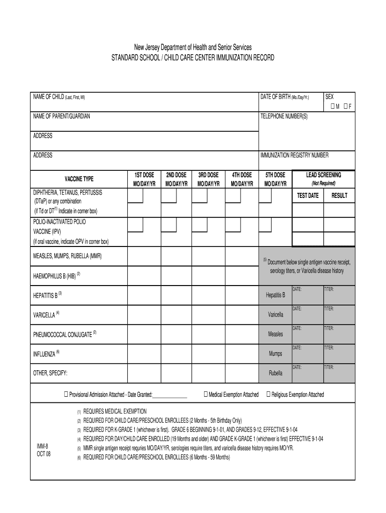 Vaccine Documentation 2008 2024 Form Fill Out And Sign Printable PDF  - Vaccination Schedule New Jersey